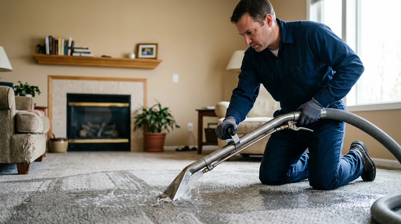 Water damage restoration technician working near Rouses Point, NY